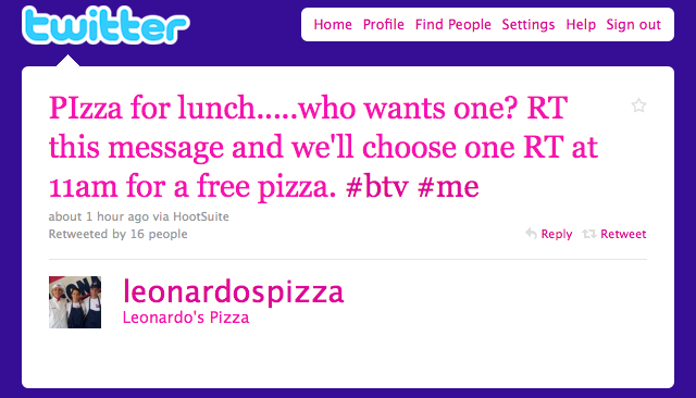 small business twitter contest pizza