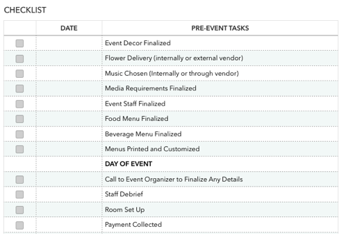 Restaurant Event Checklist