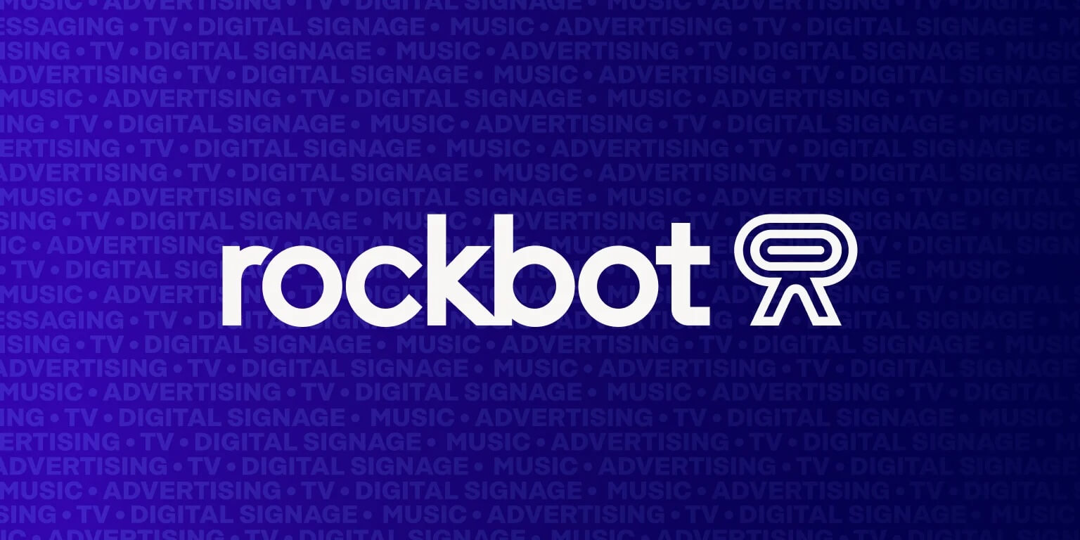 White Rockbot logo against dark blue background